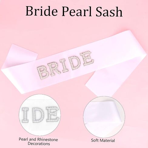 Bride Sash & Silver Crown & Wedding Veil Set for Bride to Be Gifts, Rhinestones Crown and Pearl Sash and Bridal Veil for Wedding Bachelorette Party Favors Bridal Shower Decorations in Saudi Arabia