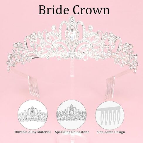 Bride Sash & Silver Crown & Wedding Veil Set for Bride to Be Gifts, Rhinestones Crown and Pearl Sash and Bridal Veil for Wedding Bachelorette Party Favors Bridal Shower Decorations in Saudi Arabia