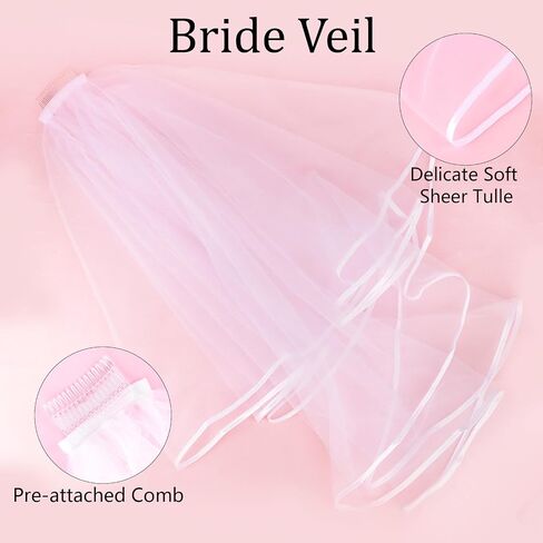 Bride Sash & Silver Crown & Wedding Veil Set for Bride to Be Gifts, Rhinestones Crown and Pearl Sash and Bridal Veil for Wedding Bachelorette Party Favors Bridal Shower Decorations in Saudi Arabia