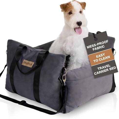 مقعد سيارة معزز للكلاب المتوسطة، سرير مريح وآمن لحمل الحيوانات الأليفة للكلاب المتوسطة التي يصل وزنها إلى 25 رطل، جيوب تخزين قابلة للفصل والغسل، حزام أمان بمشبك، رمادي in Kuwait