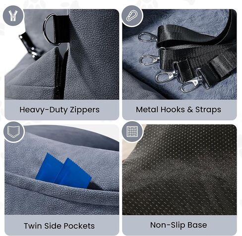 مقعد سيارة معزز للكلاب المتوسطة، سرير مريح وآمن لحمل الحيوانات الأليفة للكلاب المتوسطة التي يصل وزنها إلى 25 رطل، جيوب تخزين قابلة للفصل والغسل، حزام أمان بمشبك، رمادي in Kuwait