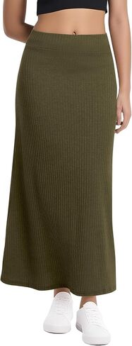Urban Coco Women's High Werist A-Line Maxi Skirt Comfy Comfy Rebbed Skirt Long in Saudi Arabia