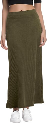 Urban Coco Women's High Werist A-Line Maxi Skirt Comfy Comfy Rebbed Skirt Long in Saudi Arabia