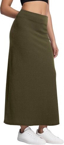 Urban Coco Women's High Werist A-Line Maxi Skirt Comfy Comfy Rebbed Skirt Long in Saudi Arabia