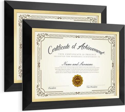 8.5 x 11 Diploma Certificate Frame with Gold Rim, Degree Document Picture Frame for Wall and Tabletop Display - Award Graduation, Black, 2 Pack in Saudi Arabia