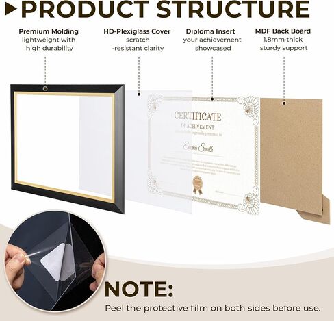 8.5 x 11 Diploma Certificate Frame with Gold Rim, Degree Document Picture Frame for Wall and Tabletop Display - Award Graduation, Black, 2 Pack in Saudi Arabia