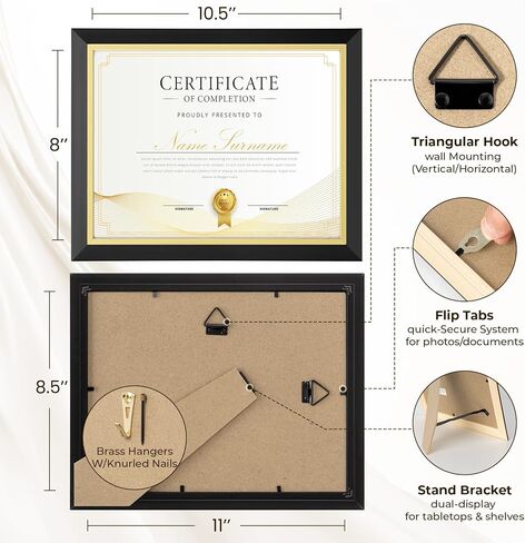 8.5 x 11 Diploma Certificate Frame with Gold Rim, Degree Document Picture Frame for Wall and Tabletop Display - Award Graduation, Black, 2 Pack in Saudi Arabia
