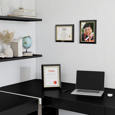 8.5 x 11 Diploma Certificate Frame with Gold Rim, Degree Document Picture Frame for Wall and Tabletop Display - Award Graduation, Black, 2 Pack in Saudi Arabia