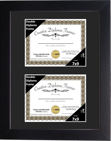 Creative Picture Frames 7x9 inch Classic Black Double Diploma Frame with Black Mat and Installed Wall Hanger in Saudi Arabia