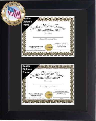 Creative Picture Frames 7x9 inch Classic Black Double Diploma Frame with Black Mat and Installed Wall Hanger in Saudi Arabia