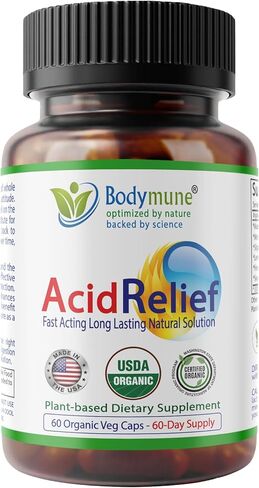 AcidRelief Acid Tamer | Promotes Stomach Comfort & Digestive Wellness* | Organic Herbal Blend for Gut Health* | 60 Capsules | Made in USA, USDA Organic, Vegan, Non-GMO, Gluten-Free in Kuwait