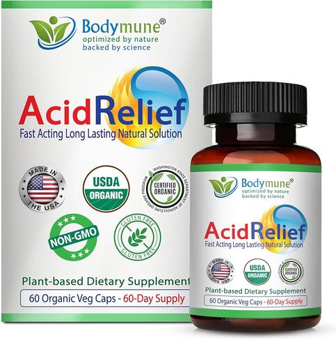 AcidRelief Acid Tamer | Promotes Stomach Comfort & Digestive Wellness* | Organic Herbal Blend for Gut Health* | 60 Capsules | Made in USA, USDA Organic, Vegan, Non-GMO, Gluten-Free in Kuwait