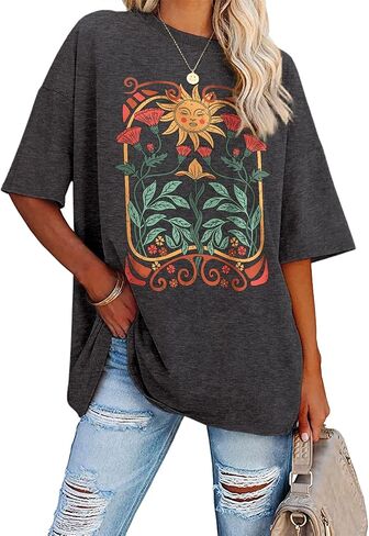 Oversized Tshirts for Women Flower Graphic Tees Short Sleeve Shirts 2025 Summer Casual Loose Fit Beach Tops in Saudi Arabia