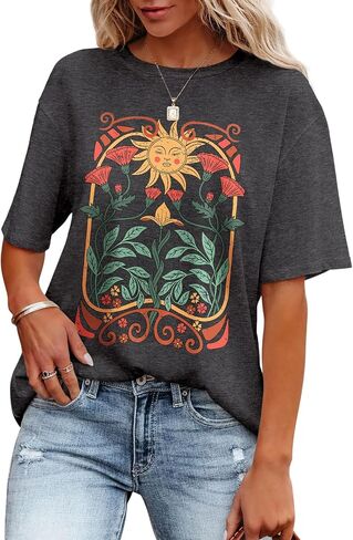 Oversized Tshirts for Women Flower Graphic Tees Short Sleeve Shirts 2025 Summer Casual Loose Fit Beach Tops in Saudi Arabia