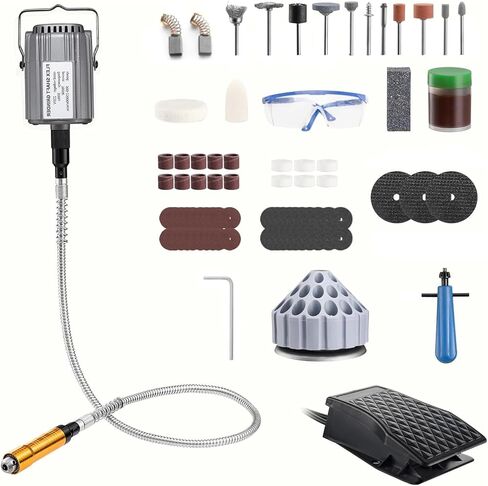 DZQ Flex Shaft Rotary Tool 1000W Hanging Grinding Machine 6.5mm Rotary Carver with 3-Jaw Chuck& Stepless Speed Foot Pedal 30000RPM with Rotating Bur Holder for Carving, Buffing(w/ 77pcs Accs) in Kuwait