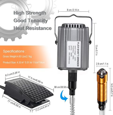 DZQ Flex Shaft Rotary Tool 1000W Hanging Grinding Machine 6.5mm Rotary Carver with 3-Jaw Chuck& Stepless Speed Foot Pedal 30000RPM with Rotating Bur Holder for Carving, Buffing(w/ 77pcs Accs) in Kuwait