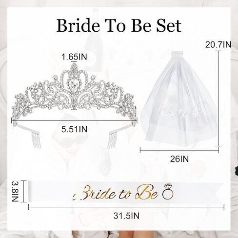 Bride Sash & Silver Crown & Wedding Veil Set for Bride to Be Gifts, Rhinestones Crown and Pearl Sash and Bridal Veil for Wedding Bachelorette Party Favors Bridal Shower Decorations in Saudi Arabia