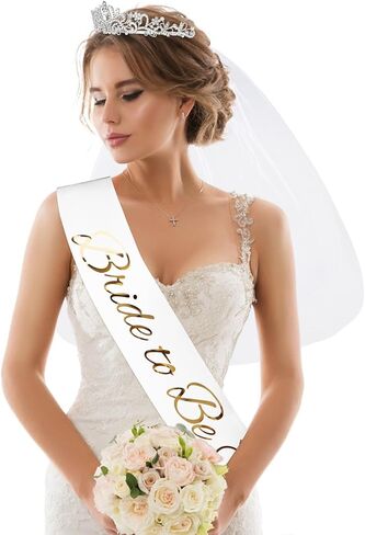 Bride Sash & Silver Crown & Wedding Veil Set for Bride to Be Gifts, Rhinestones Crown and Pearl Sash and Bridal Veil for Wedding Bachelorette Party Favors Bridal Shower Decorations in Saudi Arabia