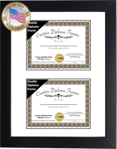 Creative Picture Frames 7x9 inch Classic Black Double Diploma Frame with Black Mat and Installed Wall Hanger in Saudi Arabia
