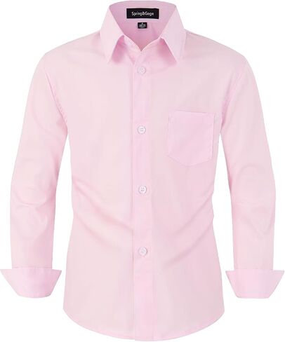 Spring&Gege Boys Long Sleeve Dress Shirts Stretch Wrinkle Free Formal Uniform Solid in Saudi Arabia