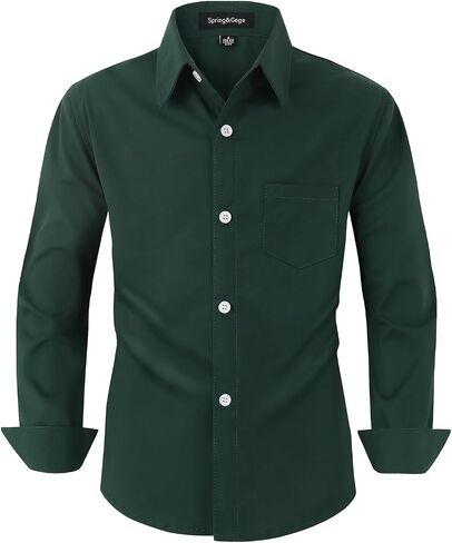 Spring&Gege Boys Long Sleeve Dress Shirts Stretch Wrinkle Free Formal Uniform Solid in Saudi Arabia