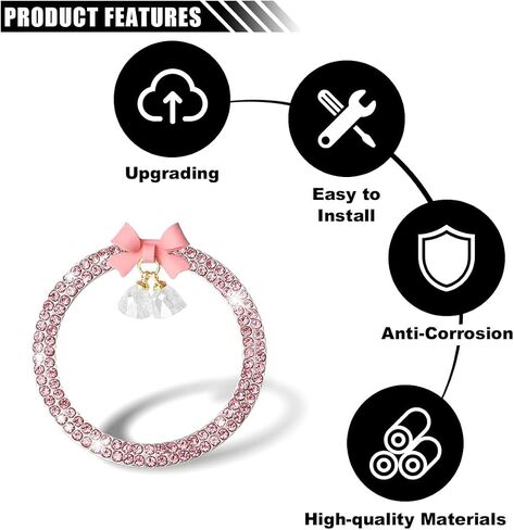 Bling Diamond Car Engine Start Button Button Decoration Ring ، Crystal Rhinestone Push to Start Button Cover Cover Ring with Cute Bow ، Bling Ring Emblem Key Key Starter for Women (Pink) in Saudi Arabia