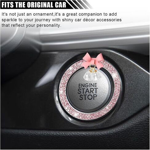 Bling Diamond Car Engine Start Button Button Decoration Ring ، Crystal Rhinestone Push to Start Button Cover Cover Ring with Cute Bow ، Bling Ring Emblem Key Key Starter for Women (Pink) in Saudi Arabia