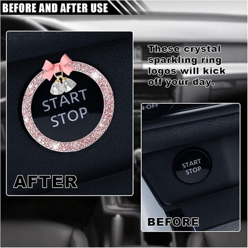 Bling Diamond Car Engine Start Button Button Decoration Ring ، Crystal Rhinestone Push to Start Button Cover Cover Ring with Cute Bow ، Bling Ring Emblem Key Key Starter for Women (Pink) in Saudi Arabia