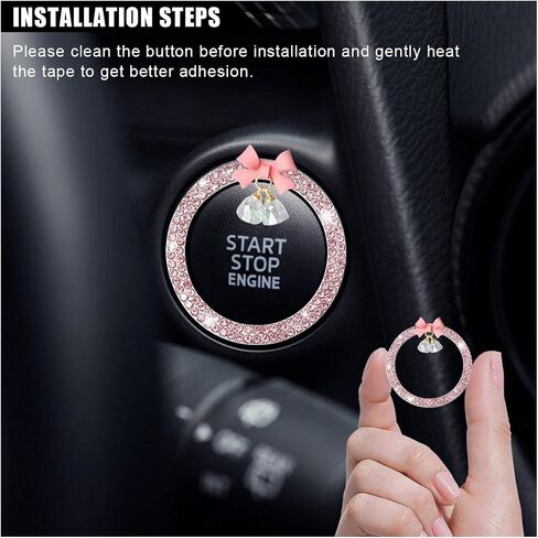 Bling Diamond Car Engine Start Button Button Decoration Ring ، Crystal Rhinestone Push to Start Button Cover Cover Ring with Cute Bow ، Bling Ring Emblem Key Key Starter for Women (Pink) in Saudi Arabia
