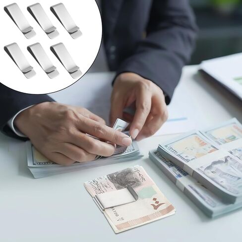 6 حزمة مقطع أموال ضئيلة للرجال ، مقطع محفظة معدنية للرجال من الفولاذ المقاوم للصدأ ، حامل بطاقة الأعمال النقدية جيب مقاطع نقدية جيب (فضية) in Kuwait