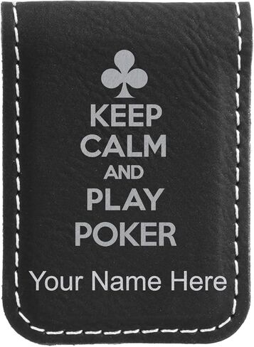 LaserGram Slim Magnetic Money Clip, Keep Calm and Play Poker, Personalized Engraving Included (Black with Silver) in Saudi Arabia