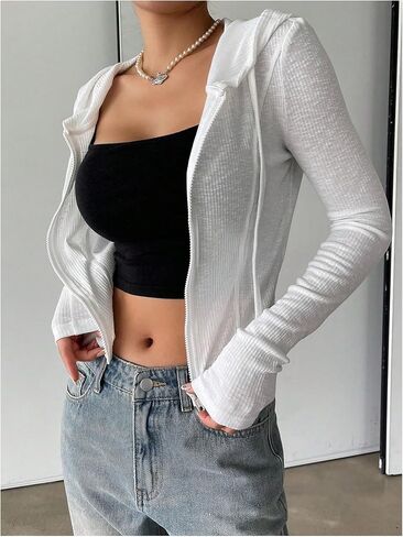 GORGLITTER Women's Cropped Zip Up Hoodie Lightweight Long Sleeve Rib Knit Slim Crop Jacket Fall Trendy 2025 in Saudi Arabia