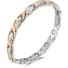Magnetic Bracelet for Women for Arthritis, Stainless Steel Bracelets with 3500 Gauss Magnet, Jewelry with Adjustable Tools (B(Silver to Gold)) in Kuwait