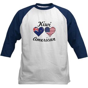 Cafepress Kiwi American Flag Hearts Baseball Jersey Kids Cotton Baseball Jersey ، 3/4 Raglan Sleeve Shirt in Saudi Arabia
