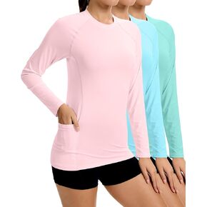 Janmercy 3 Pack Rash Guard for Women UPF 50+ SPF UV Sun Protection Swim Shirts Long Sleeve Workout Tops with Pockets in Kuwait