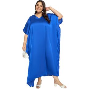 Gypsie Blu Plus Size Kaftan Women Dress Comfortable Solid Satin Nighty Maxi Kimono Sleeve Nightwear Caftan in Saudi Arabia