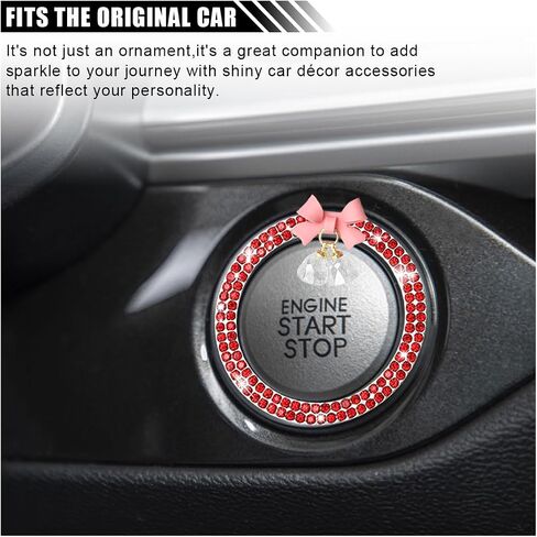 Bling Diamond Car Engine Start Button Button Decoration Ring ، Crystal Rhinestone Push to Start Button Cover Cover Ring with Cute Bow ، Bling Ring Emblem Key Key Starter for Women (Pink) in Saudi Arabia