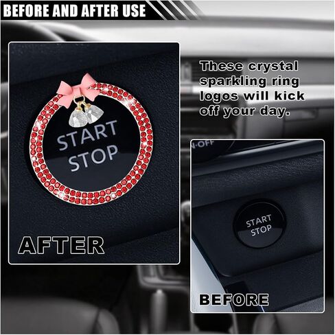 Bling Diamond Car Engine Start Button Button Decoration Ring ، Crystal Rhinestone Push to Start Button Cover Cover Ring with Cute Bow ، Bling Ring Emblem Key Key Starter for Women (Pink) in Saudi Arabia