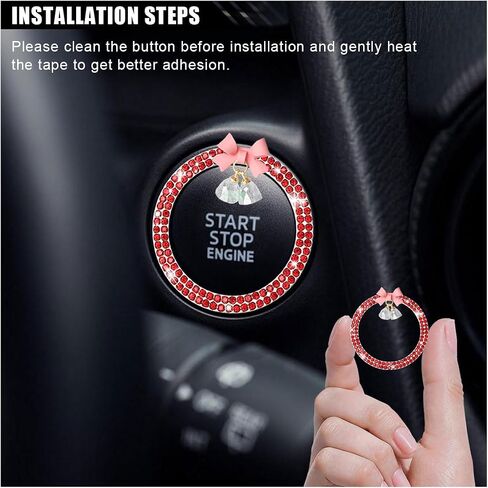 Bling Diamond Car Engine Start Button Button Decoration Ring ، Crystal Rhinestone Push to Start Button Cover Cover Ring with Cute Bow ، Bling Ring Emblem Key Key Starter for Women (Pink) in Saudi Arabia