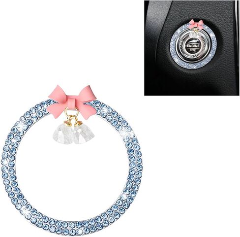 Bling Diamond Car Engine Start Button Button Decoration Ring ، Crystal Rhinestone Push to Start Button Cover Cover Ring with Cute Bow ، Bling Ring Emblem Key Key Starter for Women (Pink) in Saudi Arabia