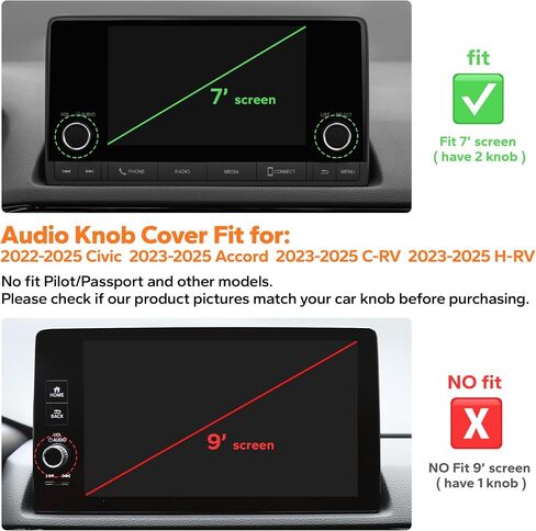 Accessories for Honda Civic 2022-2025 & CRV/HRV/Accord/Acura Ingetra 2023-2025 with 7" inch Screen - 2pcs Audio Volume Aluminum Alloy Knob Cover Trims (Red, for 7-inch Screen) in Kuwait