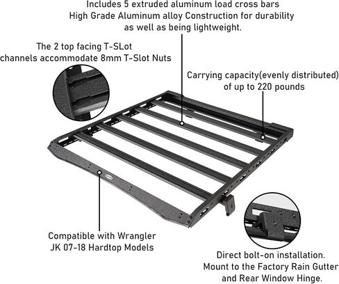 Hooke Road JK Roof Rack Aluminum Crossbars Overland Cargo Carrier for 2007-2018 Jeep Wrangler JK 2/4 Doors (Hard Top Only) in Saudi Arabia