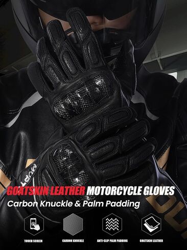 Goatskin Leather Motorcycle Gloves for Men & Women - Touchscreen with Carbon Knuckle & Palm Sliders – Dirt Bike, Motocross & Riding Gloves in Saudi Arabia