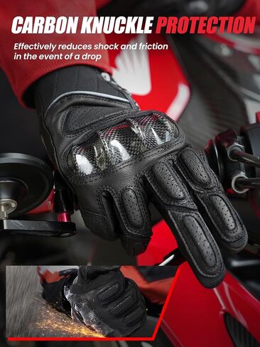 Goatskin Leather Motorcycle Gloves for Men & Women - Touchscreen with Carbon Knuckle & Palm Sliders – Dirt Bike, Motocross & Riding Gloves in Saudi Arabia