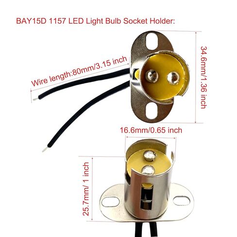 2 Pcs 1157 Bulb Sockets Holders, BAY15D 1157 Car Light Bulb Two Pole Socket Adapter with Pigtail Wire Connector for Auto Truck Car in Kuwait