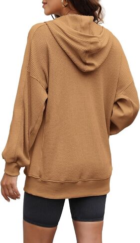 Yanekop Womens Oversized Fall Jackets Zip Up Hoodie Jacket Coat Waffle Knit Shacket Fall Outfits with Pocket in Saudi Arabia