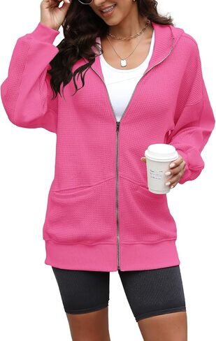 yanekop womens just just jackets zip up Hoodie Jacket Coat Waffle Shacket Shacket Fall with with in Kuwait