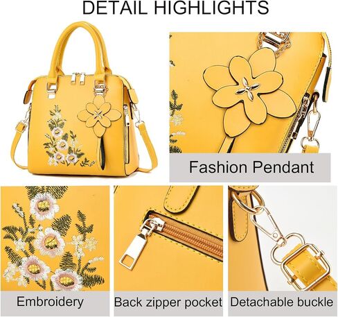 Women Embroidered Satchel Top Handle Purses and Handbag Lightweight Totes Crossbody Shoulderbag for Lady in Saudi Arabia