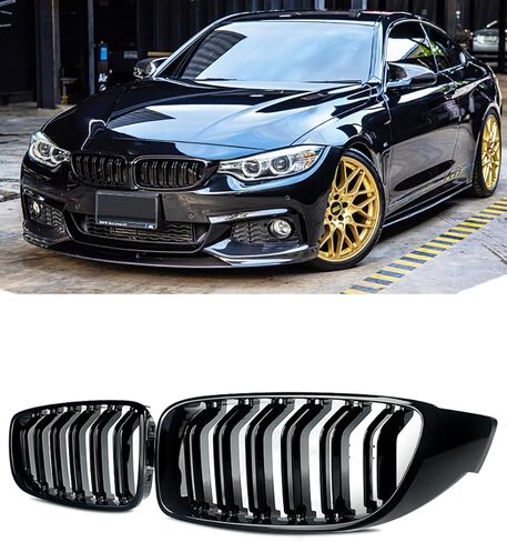 F10 Grill Grill-Dual Slats Front Cleney Grilles متوافقة مع 2010-2017 BMW 5 Series F10 F18 M5 Sedan 520i 528i 535d 535i 550i 520i Gloss Black ABS Bumper Bumper Bumper Bumper Bumper Bumper in Kuwait