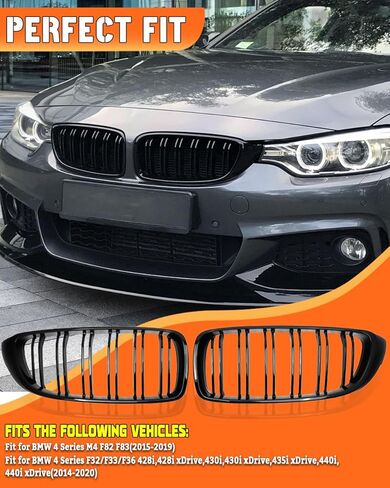 F10 Grill Grill-Dual Slats Front Cleney Grilles متوافقة مع 2010-2017 BMW 5 Series F10 F18 M5 Sedan 520i 528i 535d 535i 550i 520i Gloss Black ABS Bumper Bumper Bumper Bumper Bumper Bumper in Kuwait